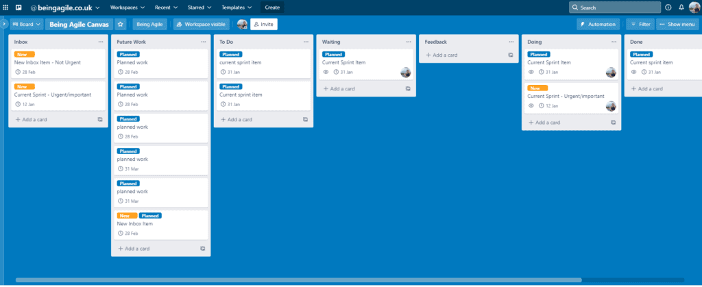 Trello agile board