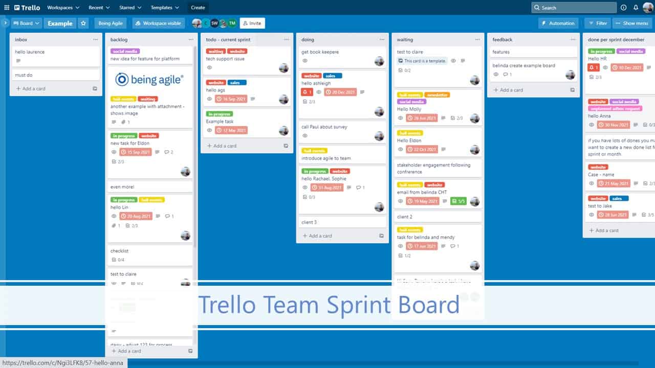 trello example - agile board